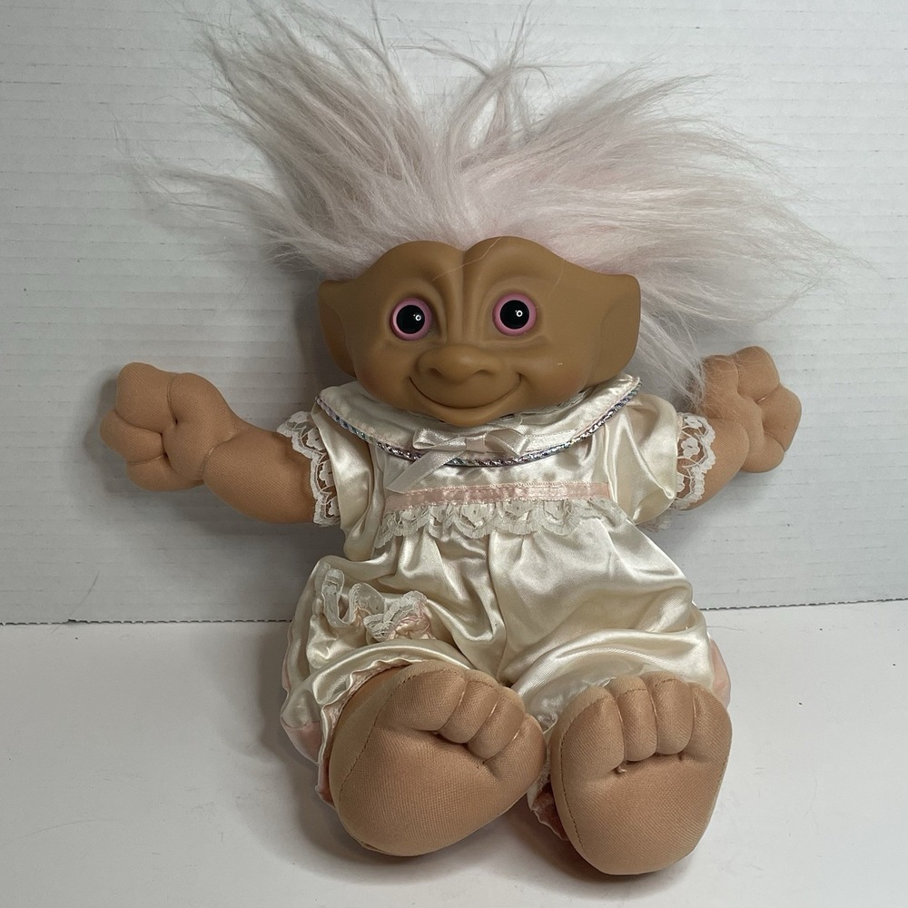 Vintage Treasure Trolls Light Pink Hair Plush Doll Toy Approx 11" Ace Novelty